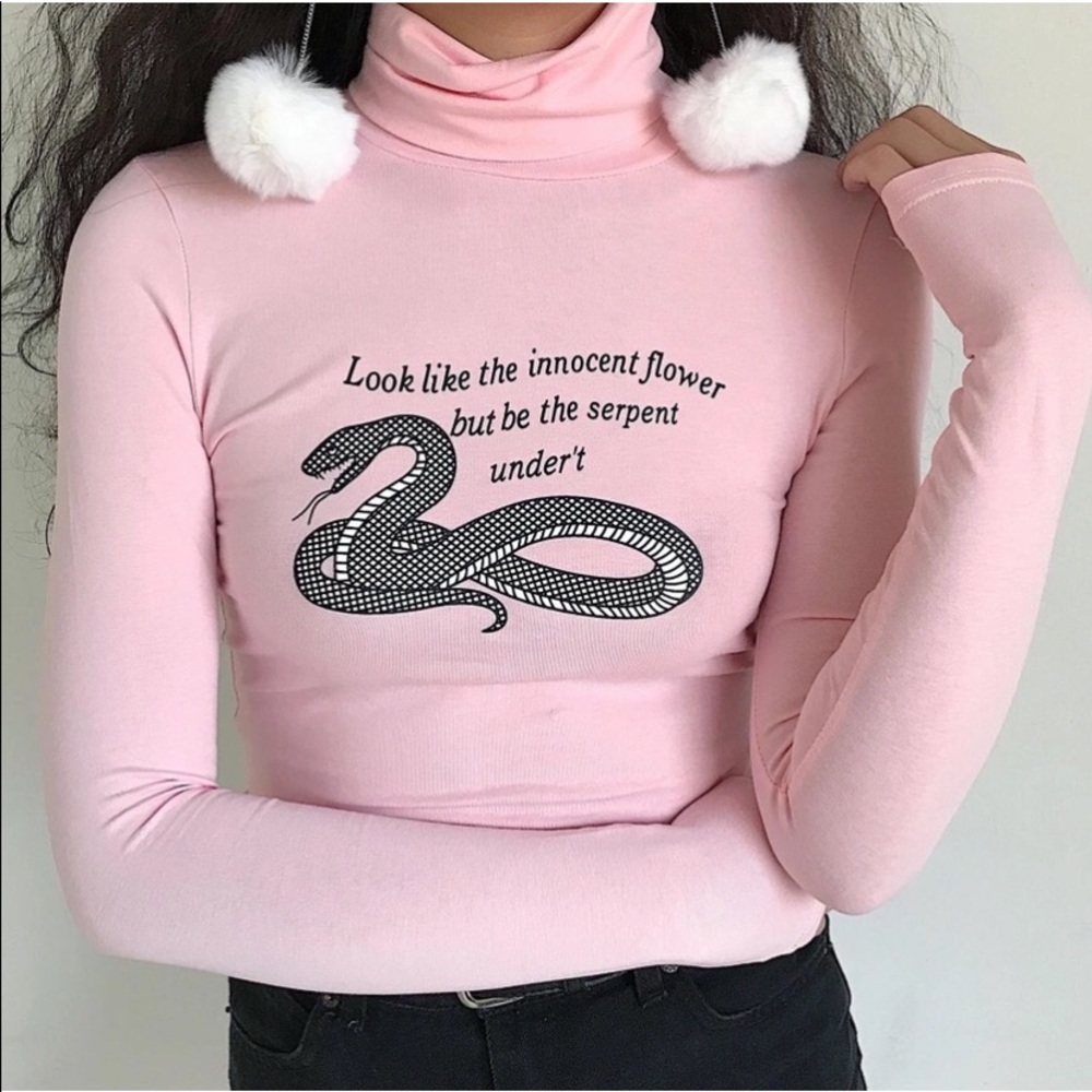 Pastel pink snake quote turtleneck